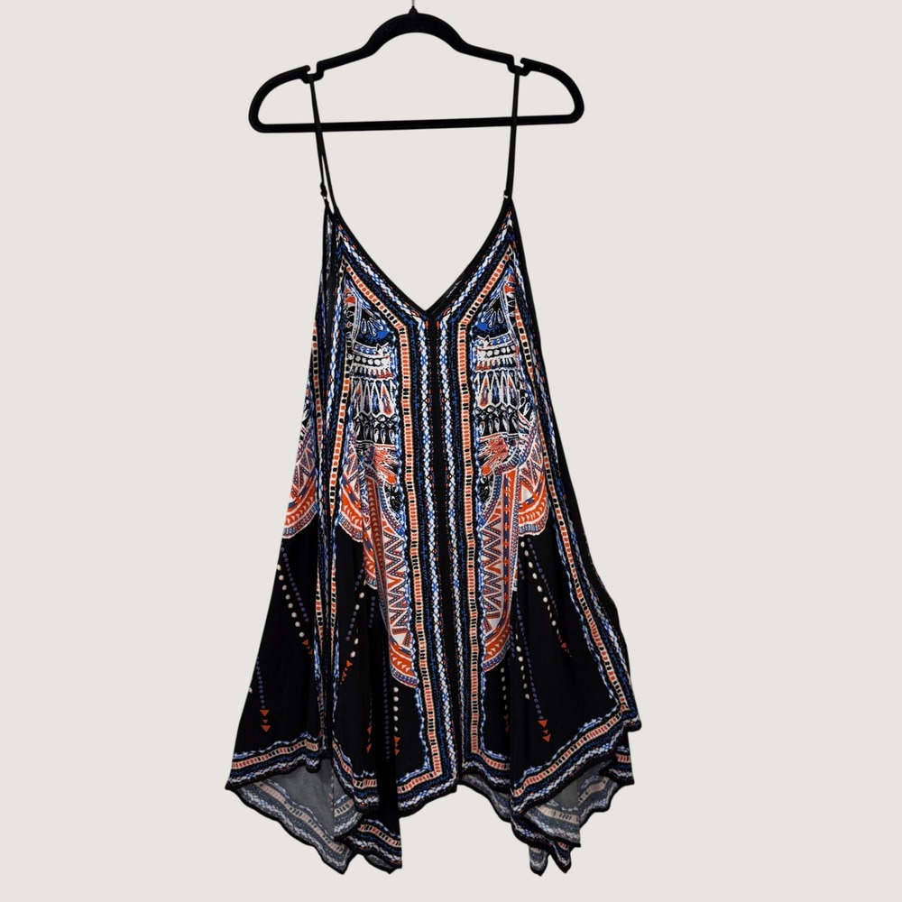 Jealous Tomato Tribal Print Handkerchief Mini Dress Black Orange Boho Festival S